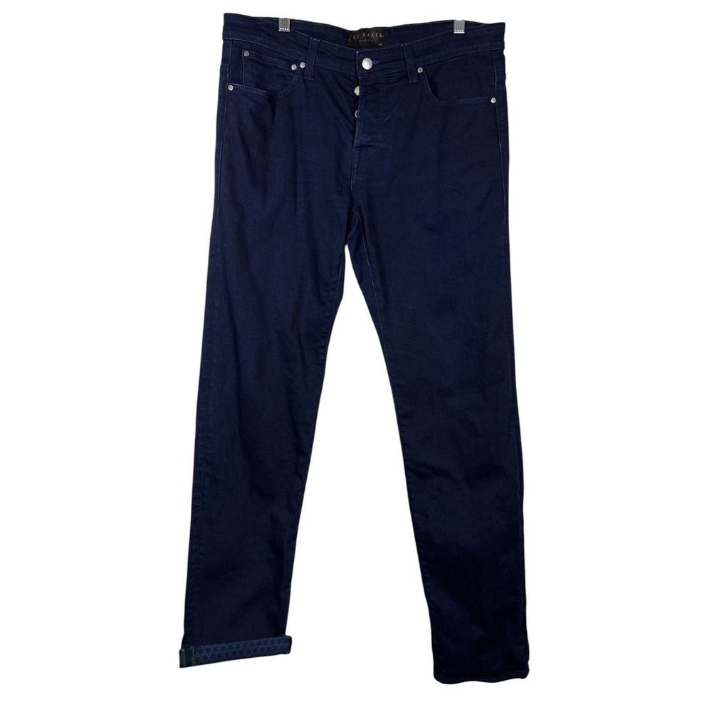TED‎ BAKER Sz 34x32 Jeans Mens Selvage Straight Dark Blue Wash Stover Button Fly